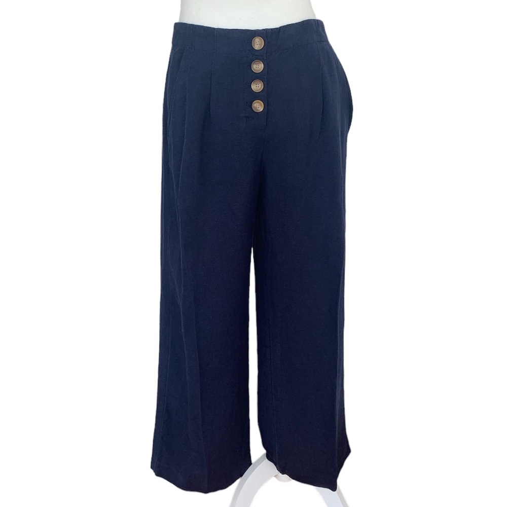 LOFT Navy Blue Wide Leg Linen Pants
